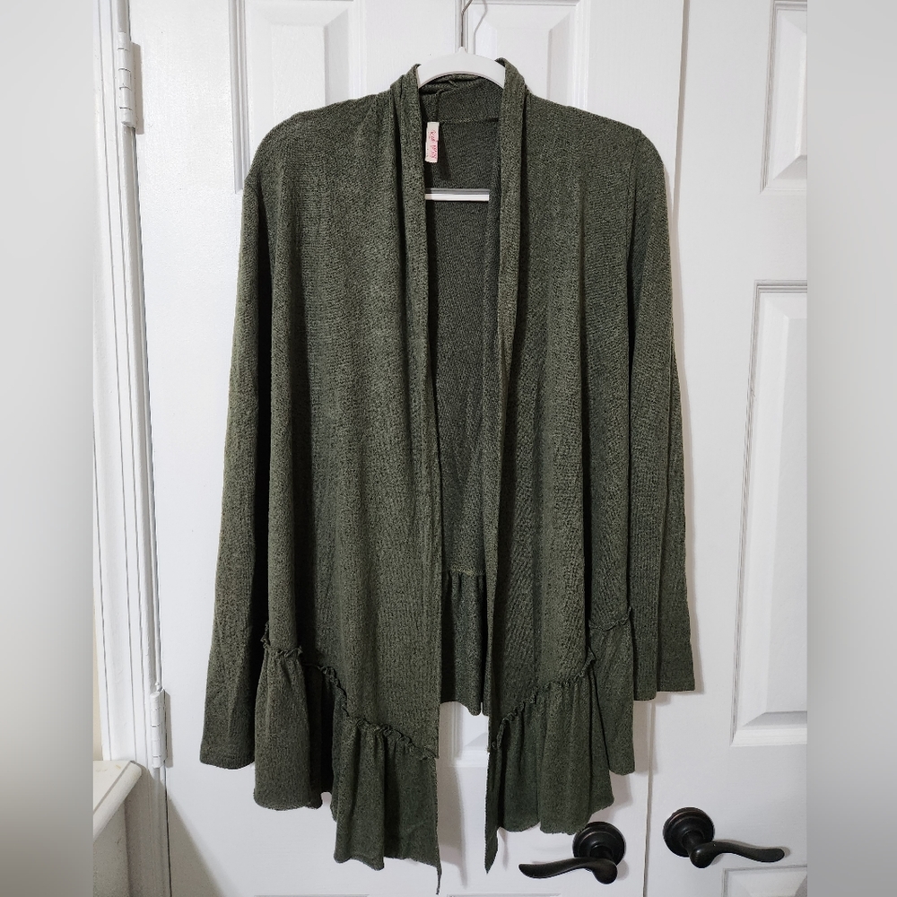 Olive Green Ruffle Cardigan Madison & Mallory